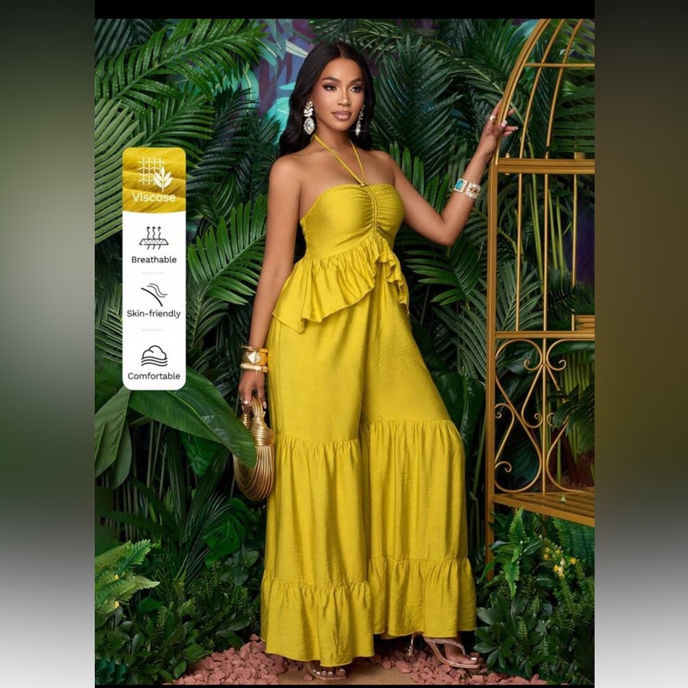 SHEIN Mustard Strapless Jumpsuit